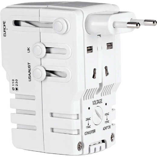 Franzus Travel Smart 2-Blade All-In-One Foreign Plug Adapter Combination Unit